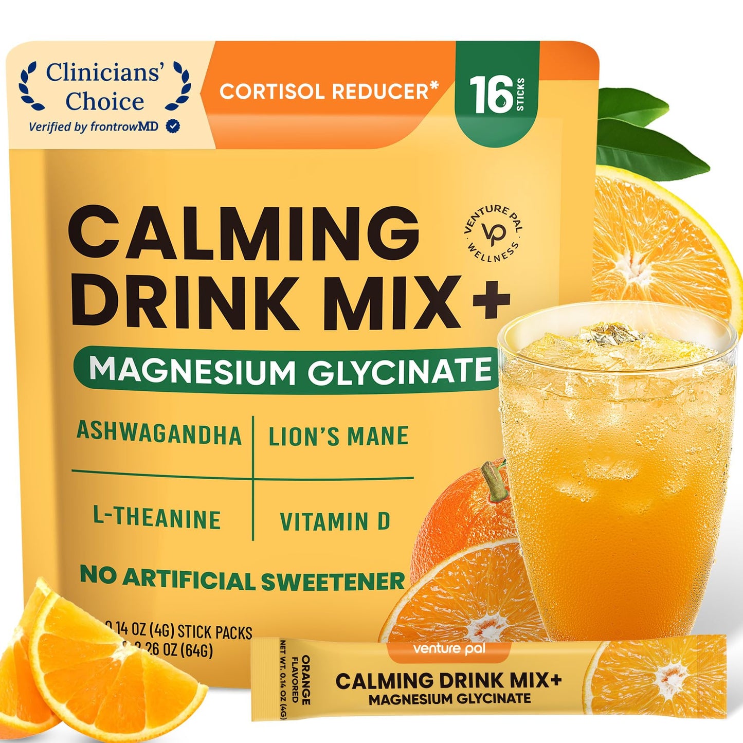 Venture Pal Calm Drink Mix, 12-in-1 Cortisol Reducer & Sleep Aid | Magnesium Glycinate, Ashwagandha, L-Theanine & Vitamin D, Calm Magnesium Powder for Relax & Focus, No Sugar, Non GMO