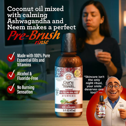 GuruNanda Cinnamon Oil Pulling Mouthwash with Neem & Ashwagandha, 16oz