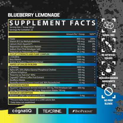 OUTLIFT Amped Max Dosed Pre Workout Powder, 6G Citrulline, 3.2G Beta Alanine