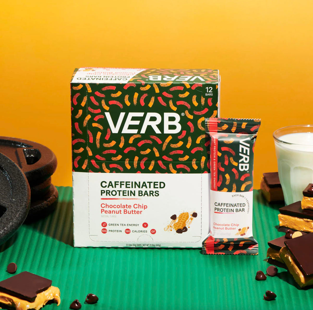 Verb Energy - Chocolate Chip Peanut Butter Caffeinated Protein Bars - 190-Calorie 6g