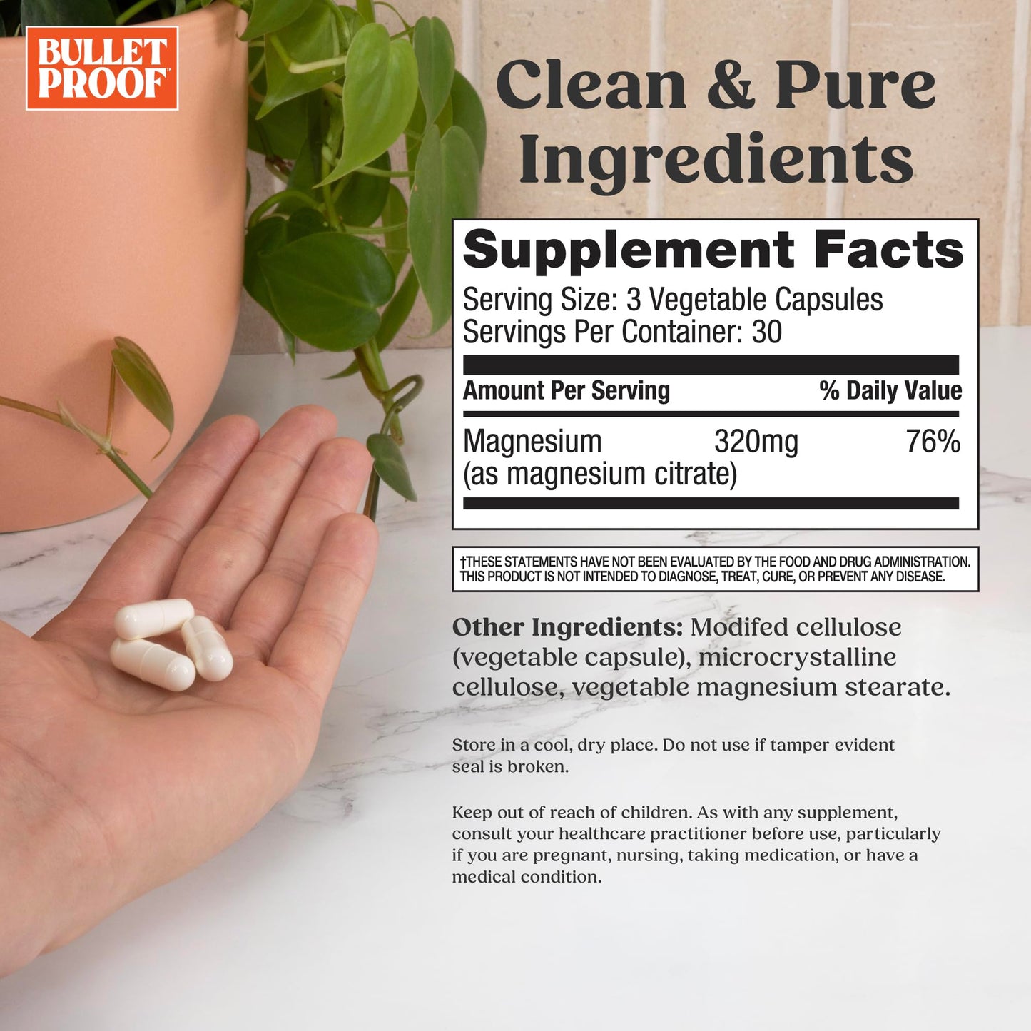 Bulletproof Magnesium Capsules, 90 Count, Supplement for Nervous System, Muscle and Bone Support