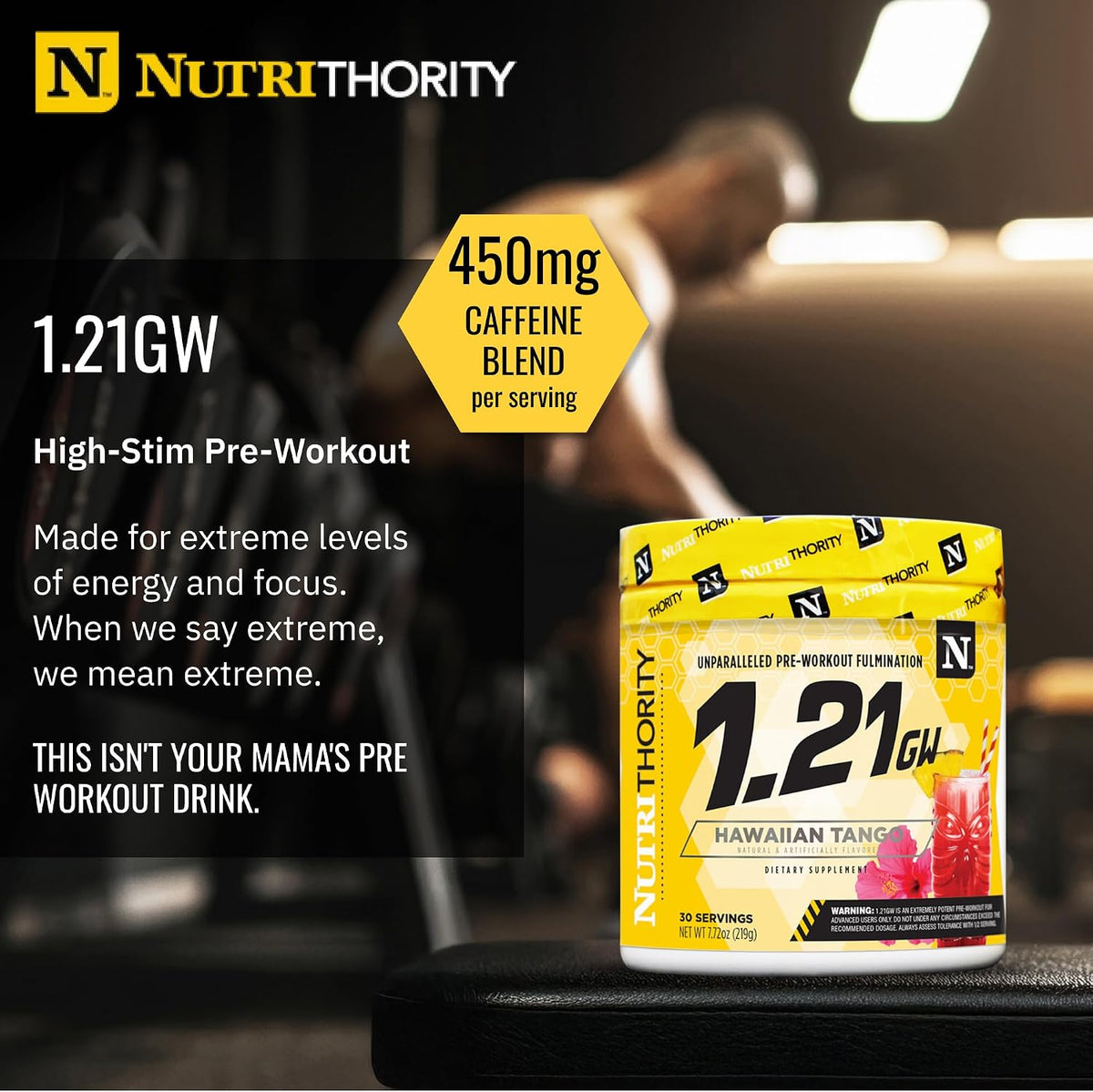 Nutrithority - 1.21GW High Stim Pre Workout Powder for Men (Hawaiian Tango)