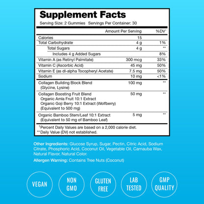 NutraChamps Collagen Boosting Gummies, Collagen Booster Gummy for Natural Collagen Production, Vegan Pectin Supplements Chews for Women & Men, 60 Peach Vitamins Gummies