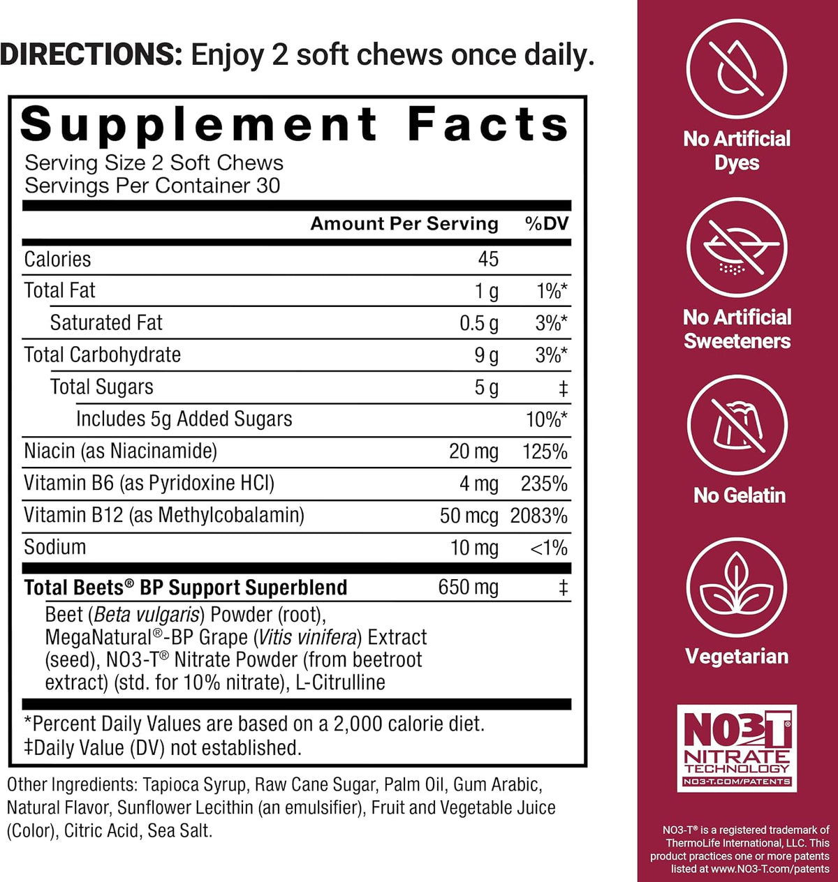 Force Factor Total Beets Blood Pressure Support Nitric Oxide Supplement