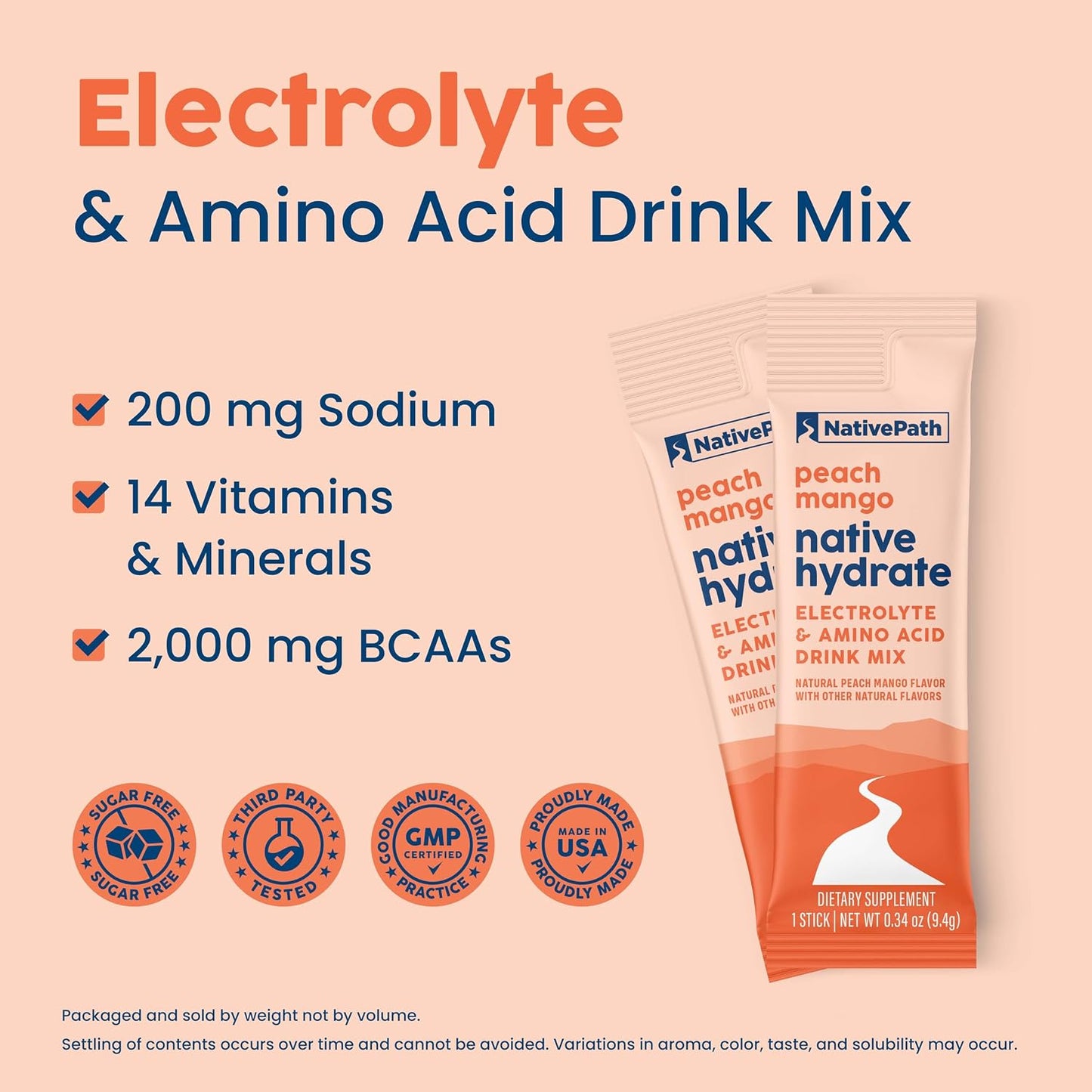 NativePath Hydrate Stick Pack Peach Mango & Mixed Berry Bundle – Zero Sugar Electrolytes with BCAAs
