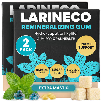 Larineco Remineralizing Gum with Nano Hydroxyapatite & Xylitol – Sugar-Free Xylitol Gum – Plastic-Free, Dye-Free, Aspartame-Free – Natural Base – 36 Pieces, Mastic Mint