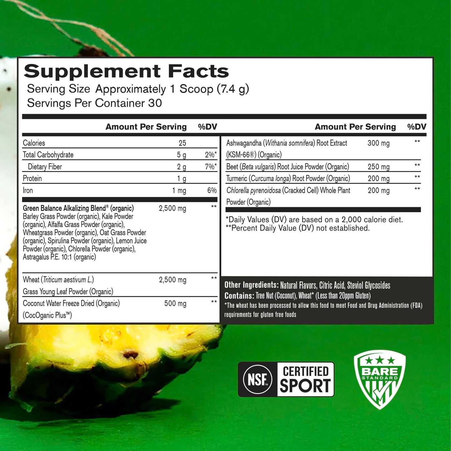BARE PERFORMANCE NUTRITION, BPN Strong Greens Superfood Powder, Lemon, 30 Servings