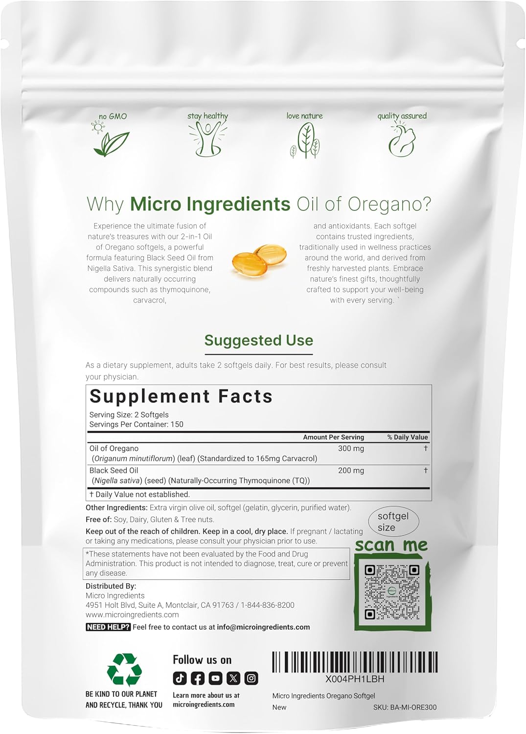 Micro Ingredients Oil of Oregano Softgels & Pure Triple Magnesium Complex 400mg Capsules | 2 Pack Bundle | 4X Strength Thymoquinone with Black Seed | Glycinate, Malate, & Taurate Forms