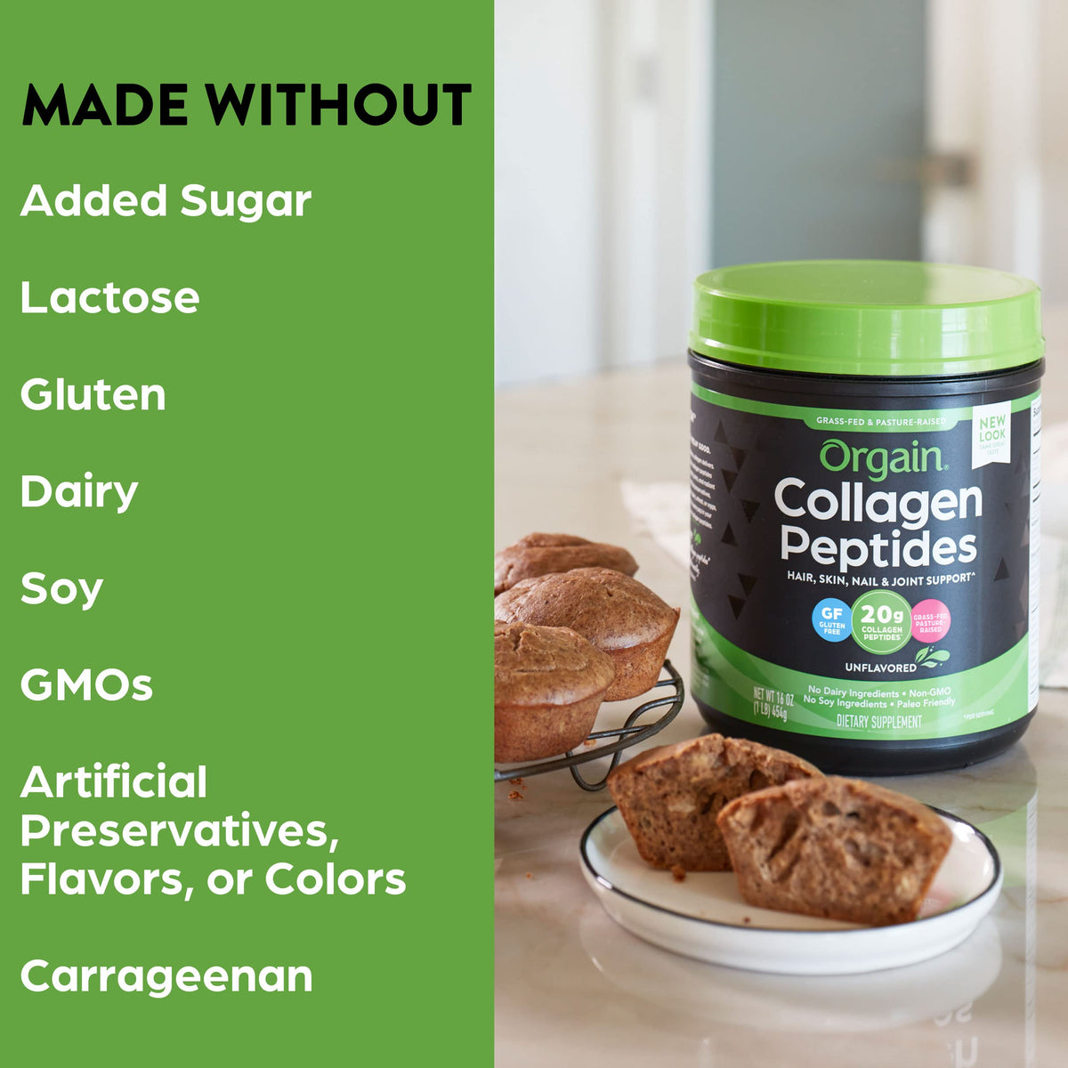 Orgain Hydrolyzed Collagen Peptides Powder, 20g Grass Fed Collagen - Hair, Skin, Nail