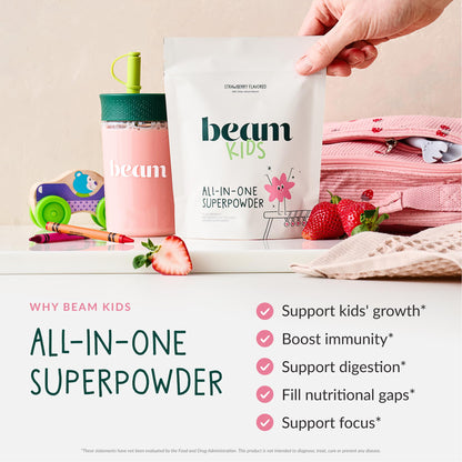 BEAM Kids Multivitamin Powder – Kids Vitamins with Greens, Probiotic & Prebiotic, Immune Support for Children & Toddlers, No Artificial Sweeteners, for Picky Eaters, 20 Servings, Chocolate Flavor