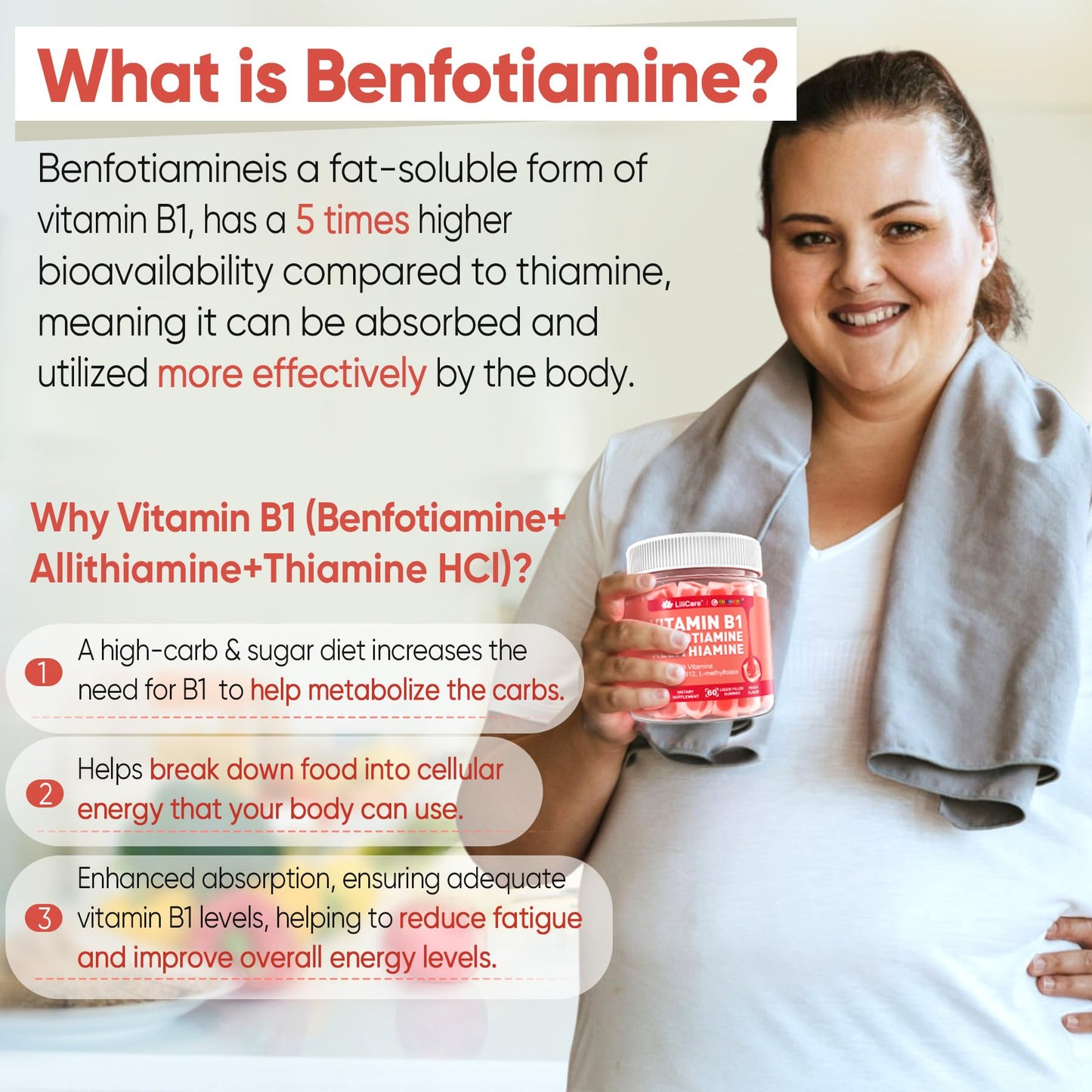 Vitamin B1 & Methylated Vitamin B Complex Gummies, GLP-1 Friendly B Vitamins + Benfotiamine + Thiamine & Inositol, B1 B2 B6 Multivitamins, L-methylfolate, Methyl B12 for Nerve Cognition Energy, 60 Cts