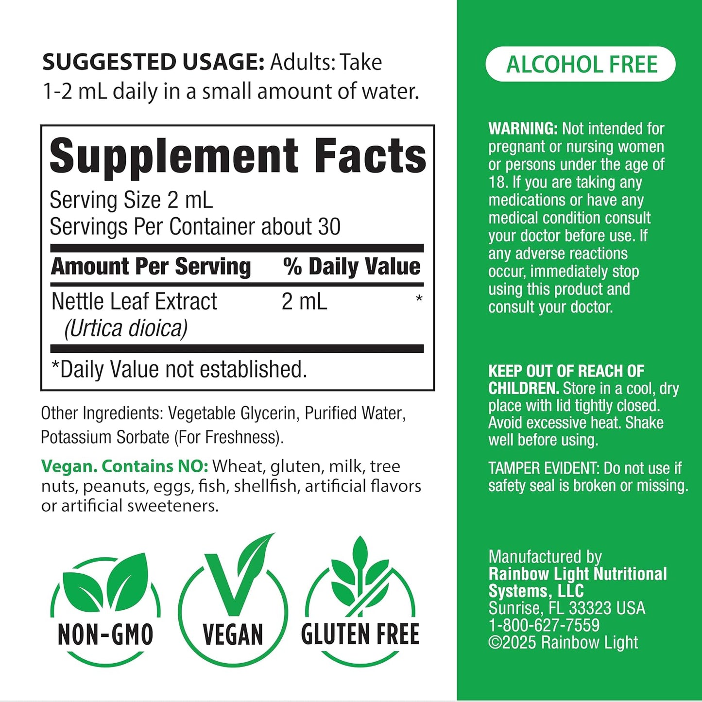 Rainbow Light Nettle Leaf Extract | 2 Fl Oz | Super Concentrated | Alcohol Free | Non-GMO and Gluten Free Herbal Supplement