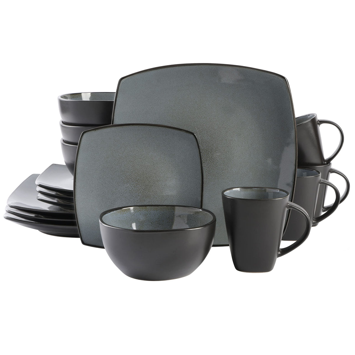 Gibson Soho Lounge Square Reactive Glaze Stoneware Dinnerware Set, Service for 4 
