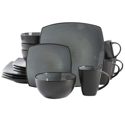 Gibson Soho Lounge Square Reactive Glaze Stoneware Dinnerware Set, Service for 4 
