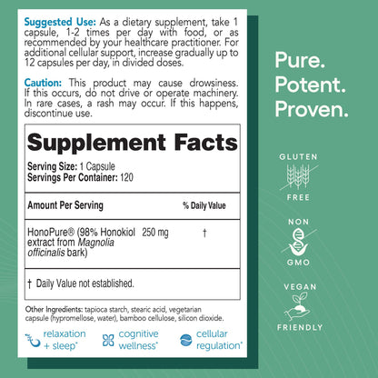 EcoNugenics – HonoPure – 120 Capsules | Professionally Formulated with 98% Pure Honokiol | Supports Cellular, Neurological & Cognitive Health | Safe, Effective & Highly Regarded Antioxidant