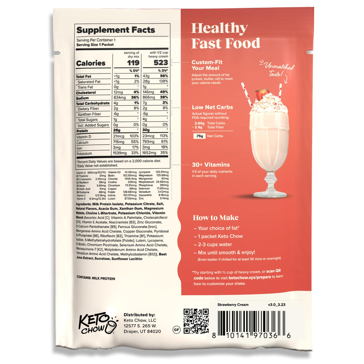 Keto Chow Chocolate Peanut Butter Meal Replacement Shake Powder, 1 Meal