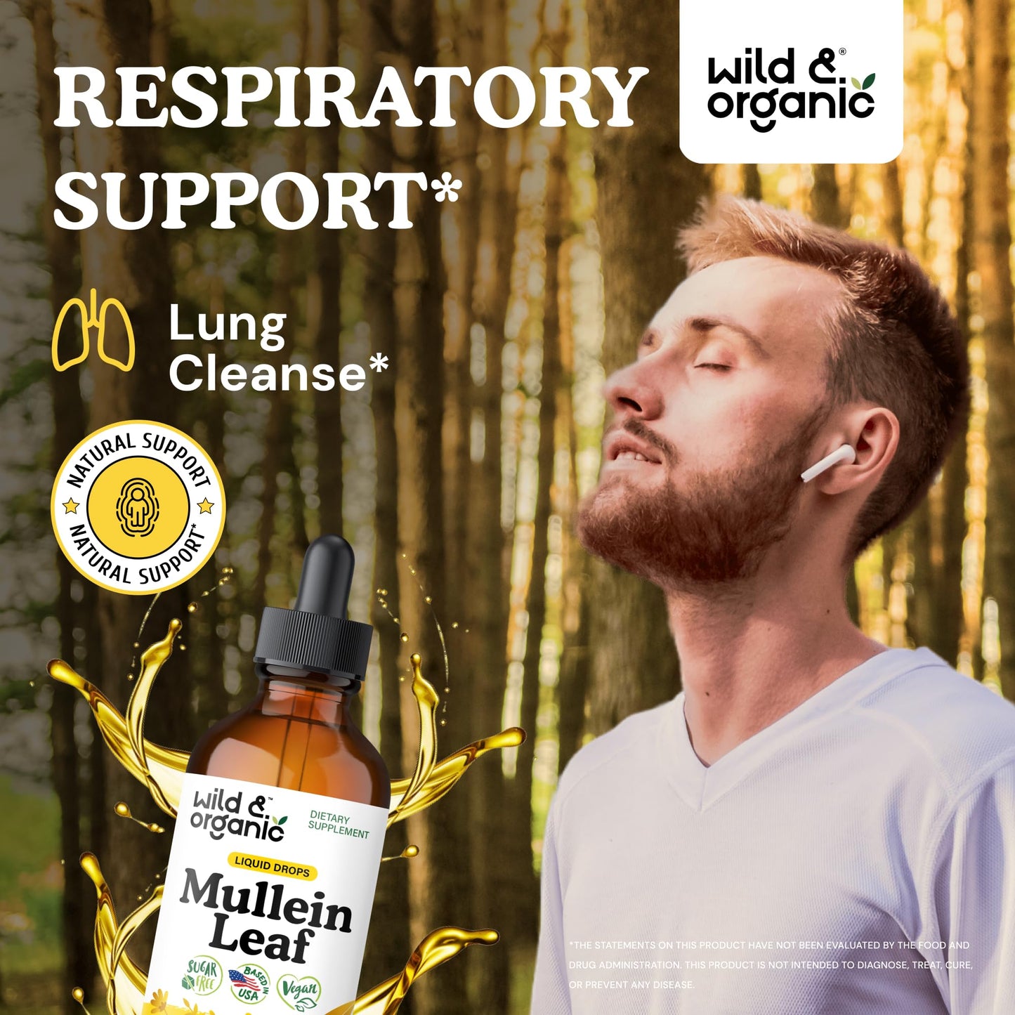 Wild & Organic Mullein Drops for Lungs - Cleanse and Detox - Liquid Mullein Leaf Extract for Lungs with Echinacea - Add to Tea - Verbascum Thapsus Tincture - Sugar & Alcohol-Free Supplement - 4 fl oz
