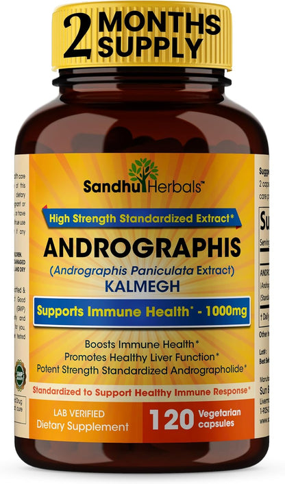Andrographis Paniculata Kalmegh for Immune and Liver Health Support| 120 Vegetarian Capsules, 2 Months Supply| Ayurvedic Herbal Vegetarian Supplement Complex