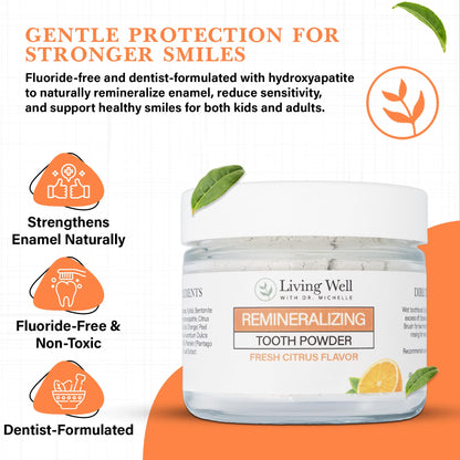 Living Well Dr. Michelle Remineralizing & Whitening Tooth Powder, Cool Mint