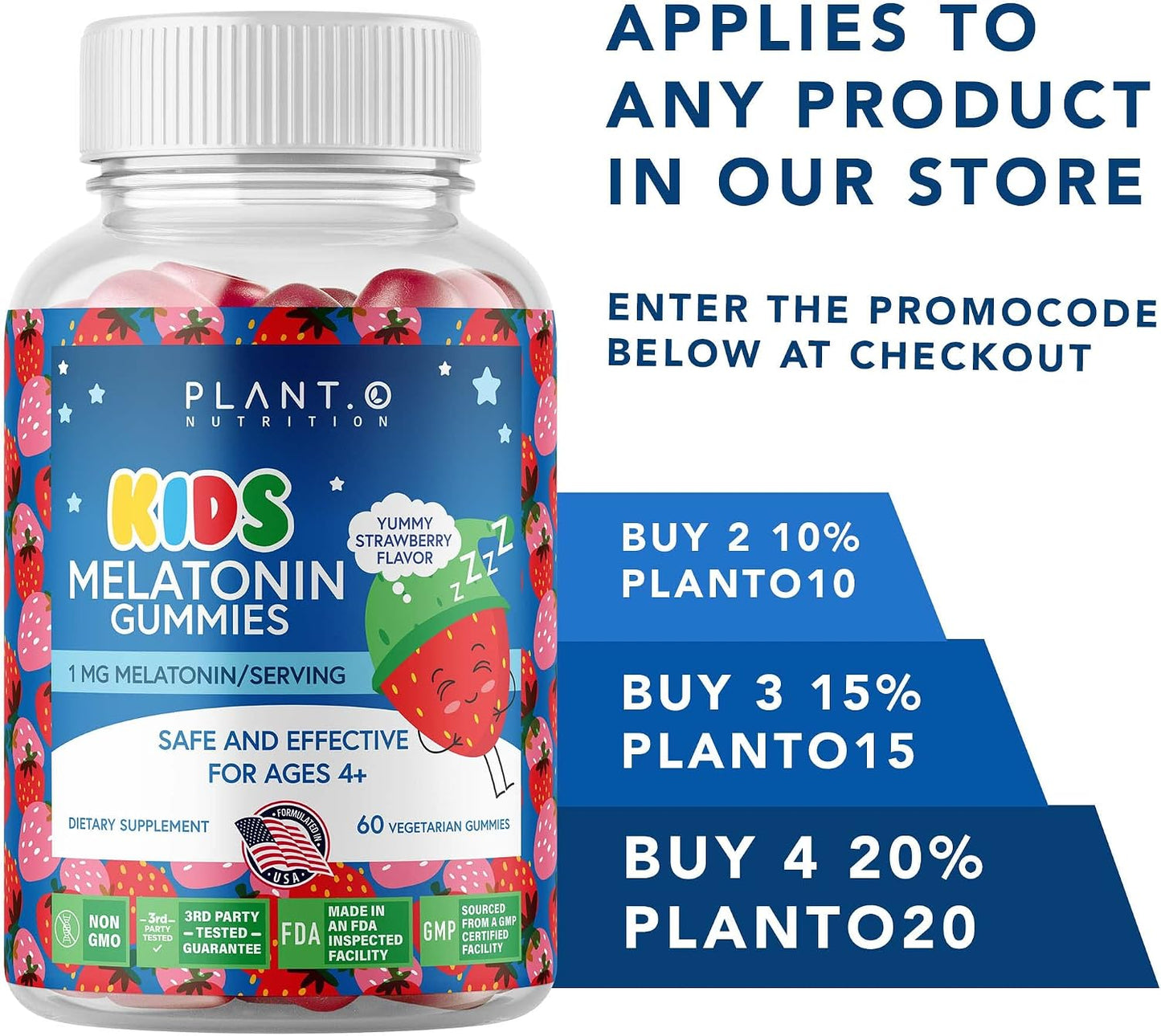 Kids Melatonin Gummies [Fall Asleep Faster with 100% Drug Free Strawberry Cream Flavored Gummy] for Natural Sleep Support | Vegetarian, Gluten Free | 60 Children’s Melotonin Chewables