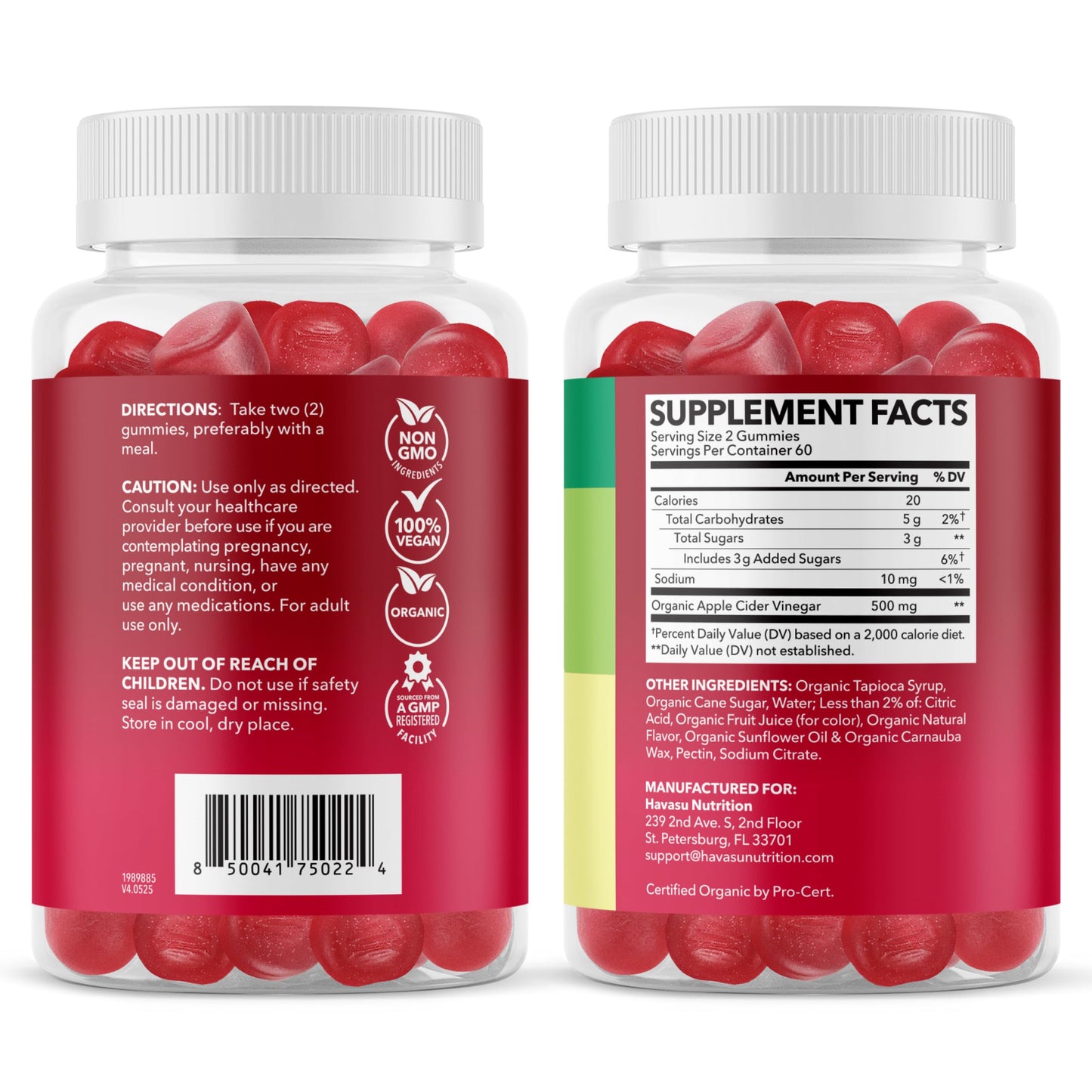 Apple Cider Vinegar Gummies, USDA Organic, Apple Flavor, 1-Month Supply | USDA Organic ACV Gummies for Digestive Health, Metabolism & Gut Support, Vegan, Gluten-Free, No Harsh Taste, 60ct