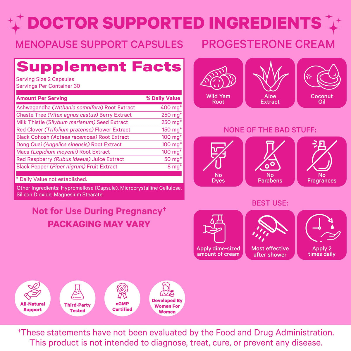 Pink Stork Menopause Supplement & Progesterone Cream for Women to Support Hormone Balance