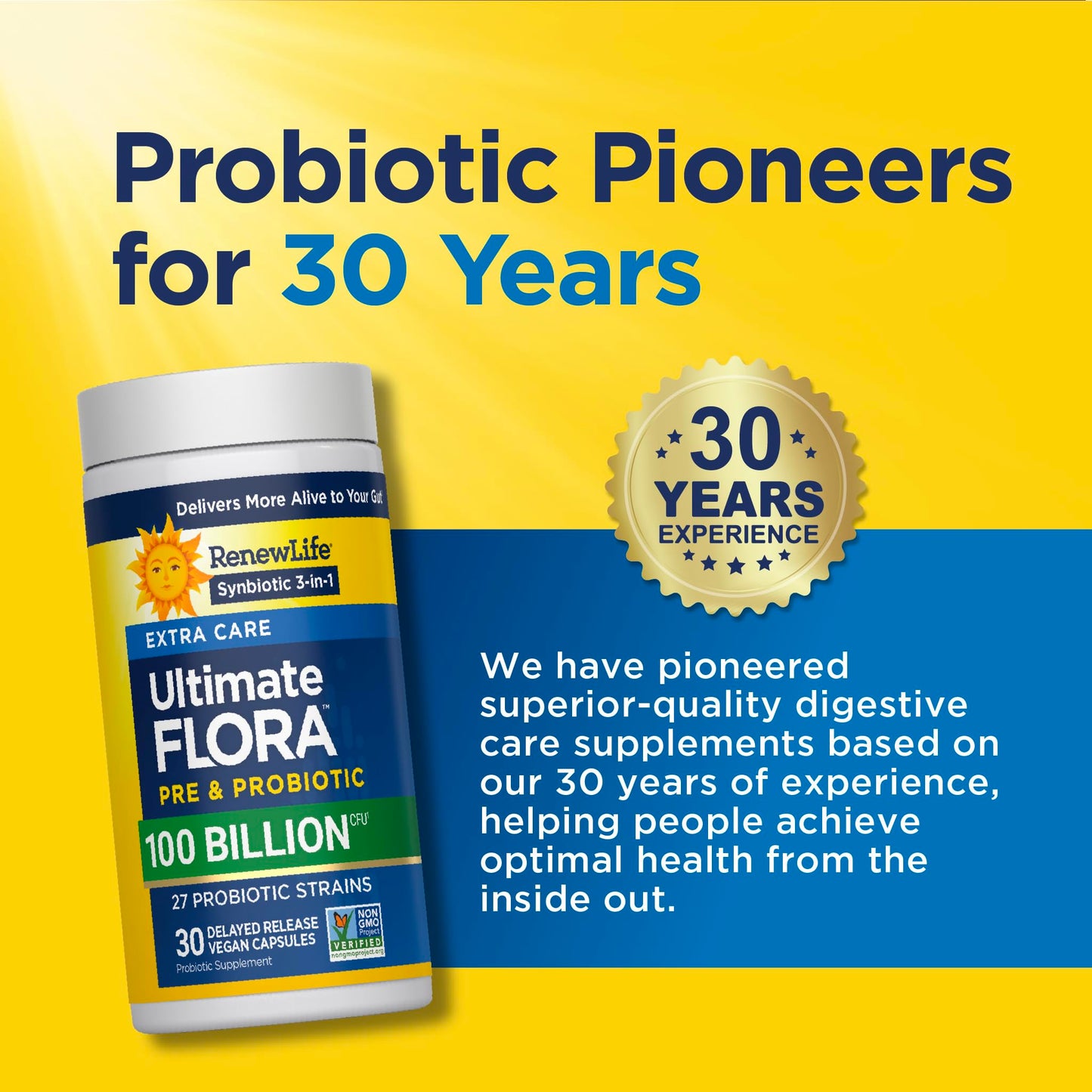 Renew Life Extra Care Digestive Probiotic 50 Billion CFU | 90 Vegetarian Capsules | Supports Digestive, Immune & Respiratory Health | Dairy, Soy and Gluten Free Supplement