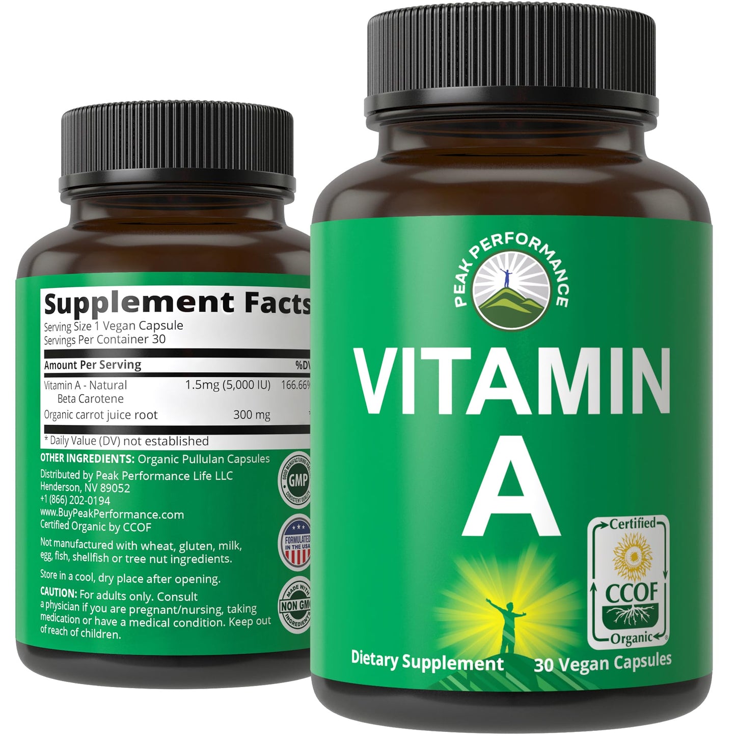 Certified Organic Vitamin A 5000 IU Supplement Capsules - High Potency Vitamins - for Adults, Men, Women, Kids - Made with Carrot Juice - Great for Immune, Skin, Eye Support - Non GMO, Vegan Pills