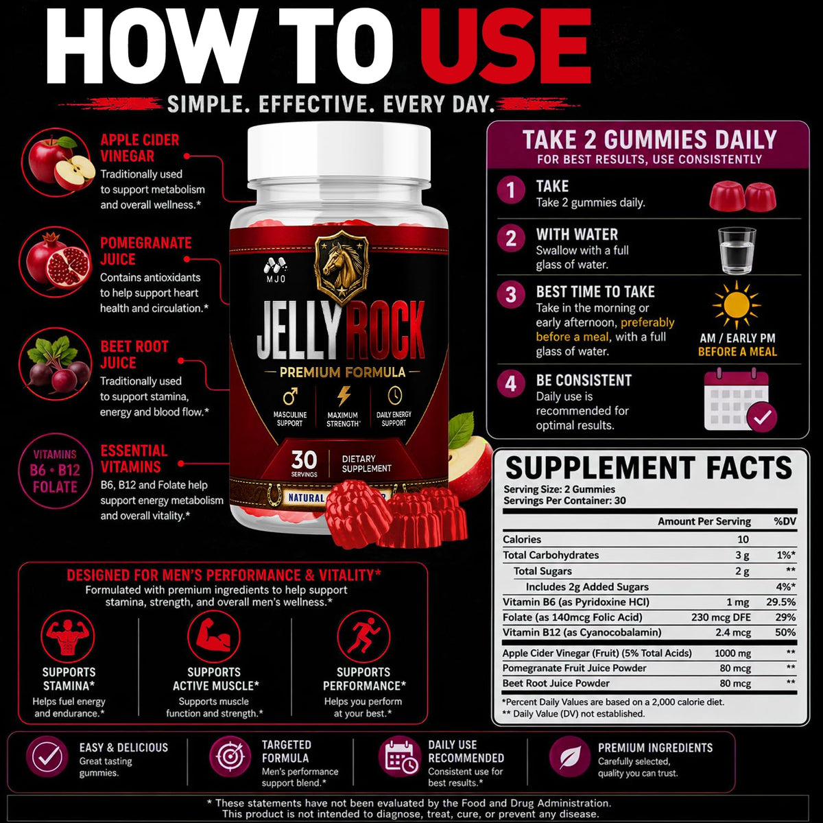 Jelly Rock Gummies for Men, JellyRock Male Supplement 2-Pack, 120 Gummies