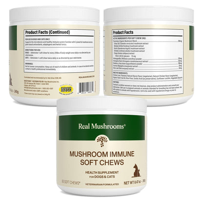 Real Mushroom Immune Pet Chews – For Daily Digestive & Immune Health – Mushrooms for Dogs & Cats Functional Treat – Mushroom Supplement for Dogs & Cats – 1 to 4 Chews For All Breeds & Sizes (60 Count)