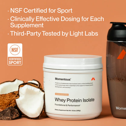 Momentous Essential Grass-Fed Whey Protein Powder - 20 g Whey Isolate Protein - NSF Certified for Sport - Gluten-Free - 25 Servings for Essential Everyday Use - Vanilla - Package May Vary
