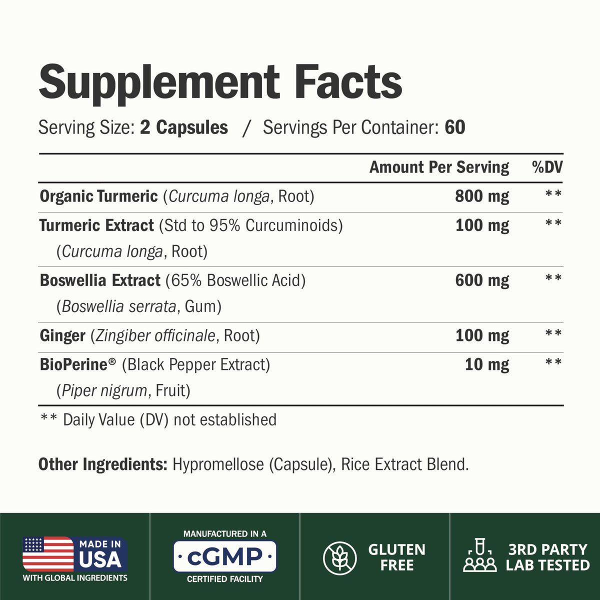 Turmeric Boswellia Supplement w/Ginger – Gut Friendly Joint Supplement 60Ct
