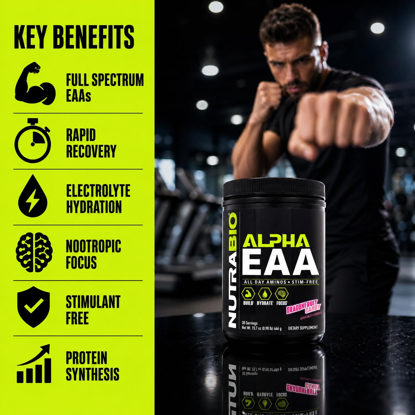 NutraBio Alpha EAA - All-Day Amino Acids for Muscle Growth and Hydration - Essential Amino Acids with Nootropics & Adaptogens- Full Spectrum EAA BCAA Powder - 30 Servings - Strawberry Lemon