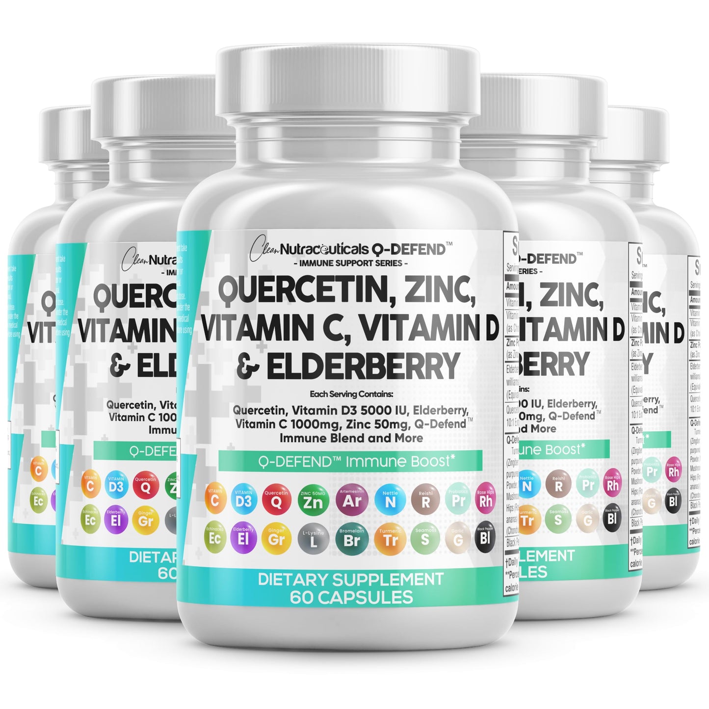 Q Defend Quercetin Supplement with Zinc Vitamin C Vitamin D Elderberry Turmeric Black Pepper Garlic Ginger Sea Moss Lysine Stinging Nettle Reishi Mushroom Immune Support 60 Capsules
