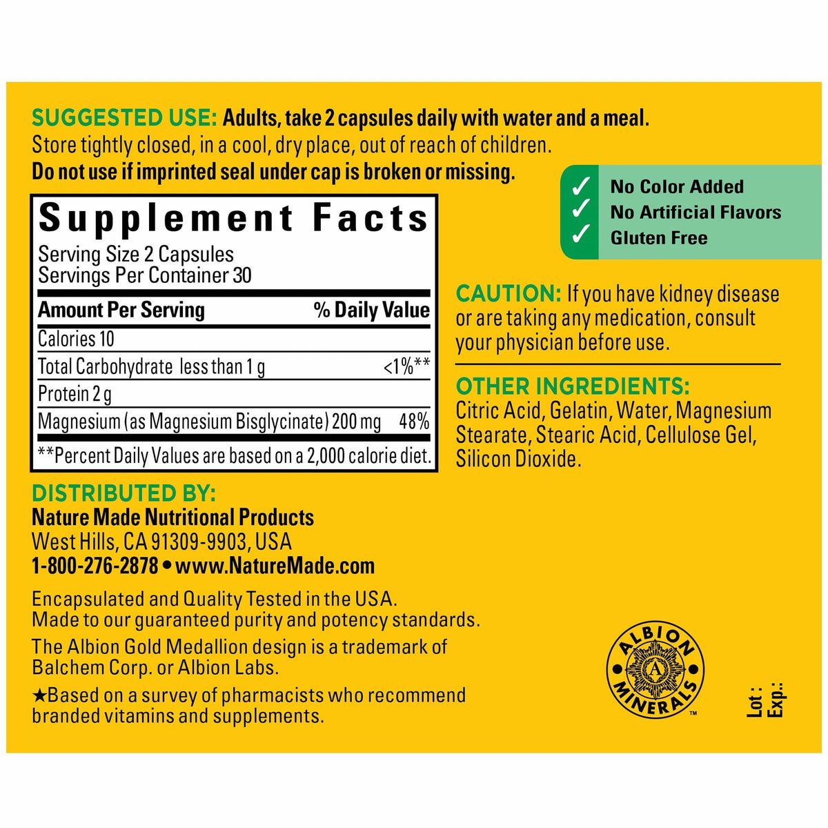 Nature Made Magnesium Glycinate 200 mg per Serving, Dietary Supplement for Muscle