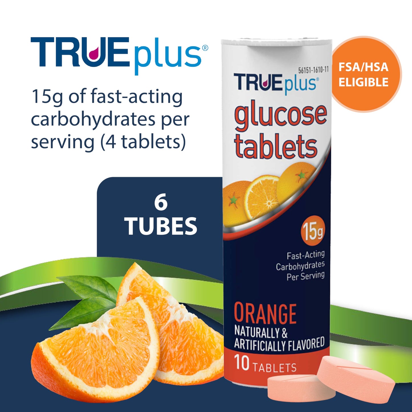 TRUEplus Glucose Tablets, Raspberry Flavor, 10 Count, 6 Tubes | Chewable Tablets, 15g Fast-Acting Carbohydrates, Fat Free, Gluten Free, Boosts Energy, Great Tasting and Easy to Use