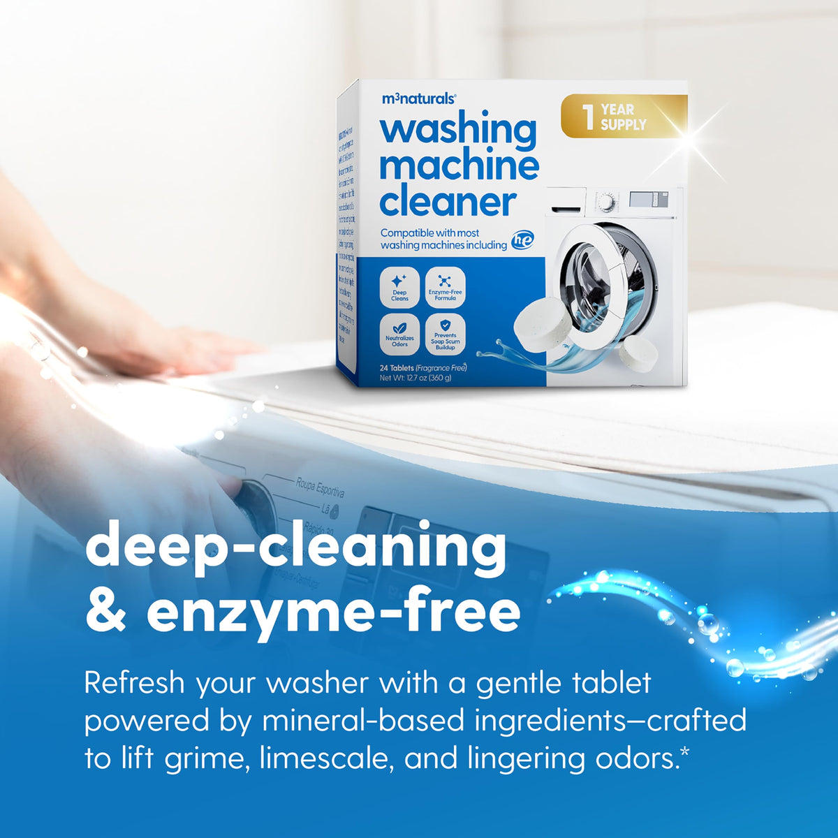 Dishwasher Cleaner & Deodorizer Tablets, Fresh Apple, 1-Year Supply by M3