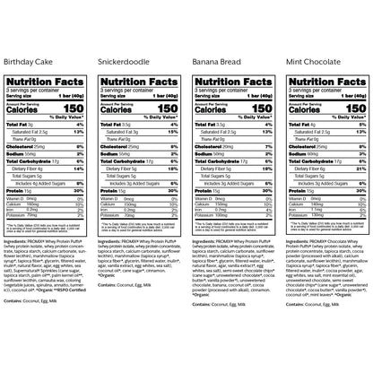ProMix Nutrition Protein Puff Bars - Variety Pack - Vanilla, Chocolate, Strawberry, Blueberry - Marshmallow Crispy Treat - High Protein & Low Calorie - 12 Bars