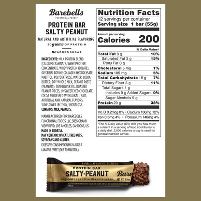 Barebells Salty Peanut Protein Bars, 12 Count - 20g Protein, 1g Sugar Snack Bars