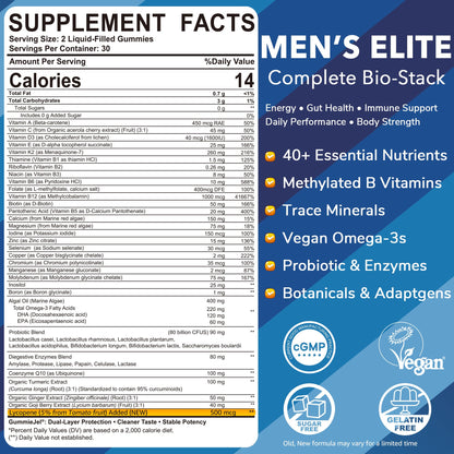 Mens Multivitamins Gummies, Methylated Multivitamin for Men, B Complex, Minerals, Vegan Omega 3, Probiotic, Enzyme, Antioxidants for Men's Complete Daily Support, Sugar Free, Vegan (No Iron) 60 Counts