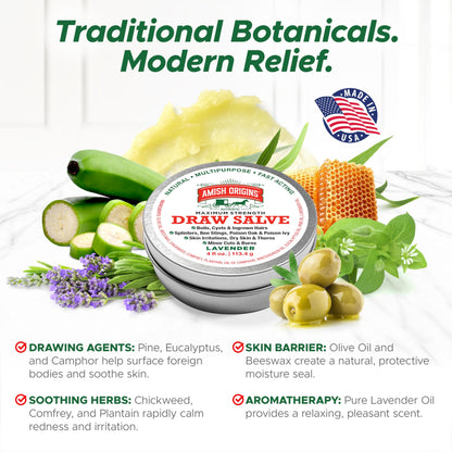 Amish Origins Drawing Salve Ointment for Boil Treatment, Maximum Strength Fast Acting Draw Salve for Splinters, Bee Stings, Anti Itch Cream, Poison Ivy Oak Relief, 2 oz