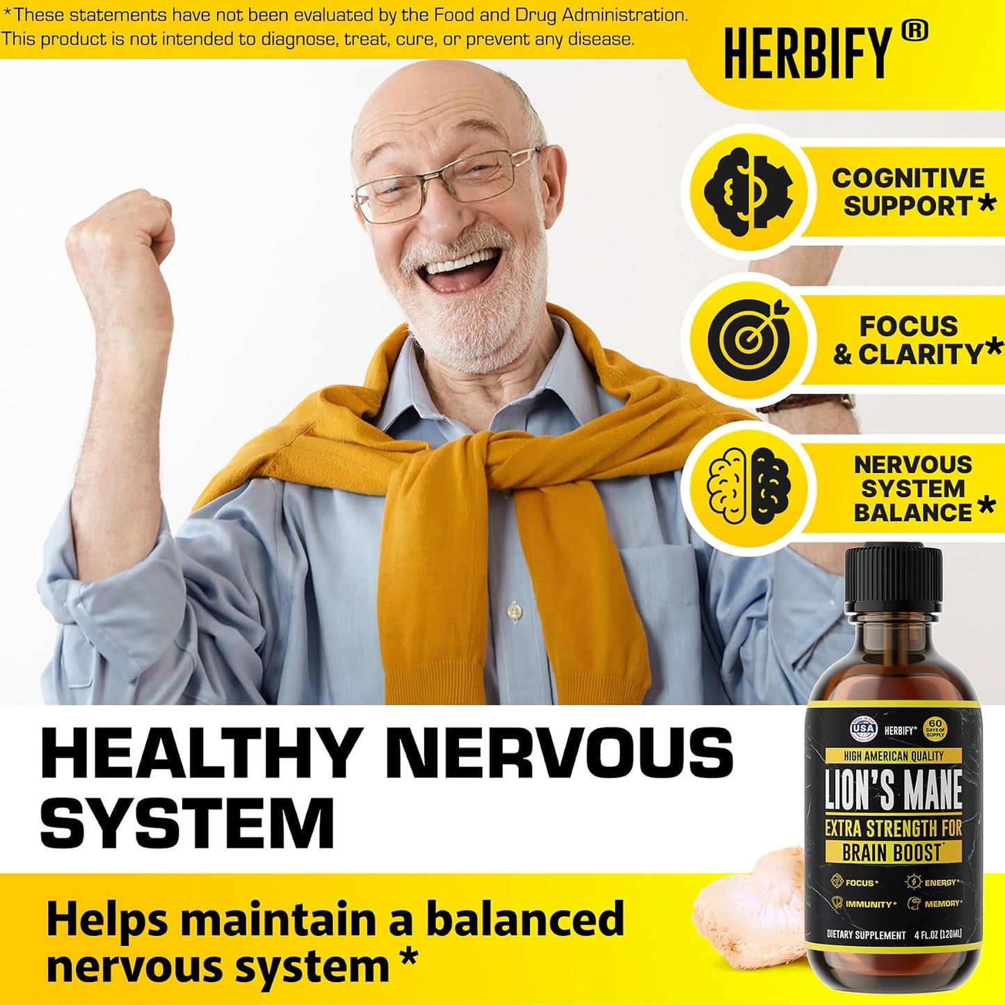 HERBIFY Bundle - Lions Mane & Mullein 4 Fl Oz Drops - Supplement for Memory, Focus & Clarity & Immune Support, Lung Cleanse and Bronchial Support