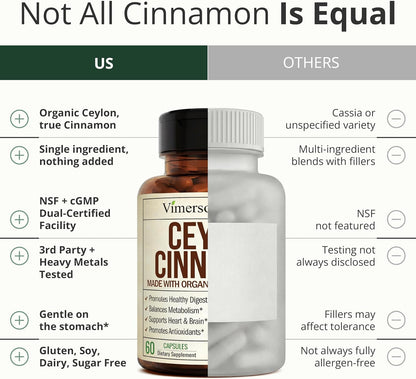 Organic Ceylon Cinnamon Capsules (Canela de Ceylan) – 60 Easy-Swallow Caps