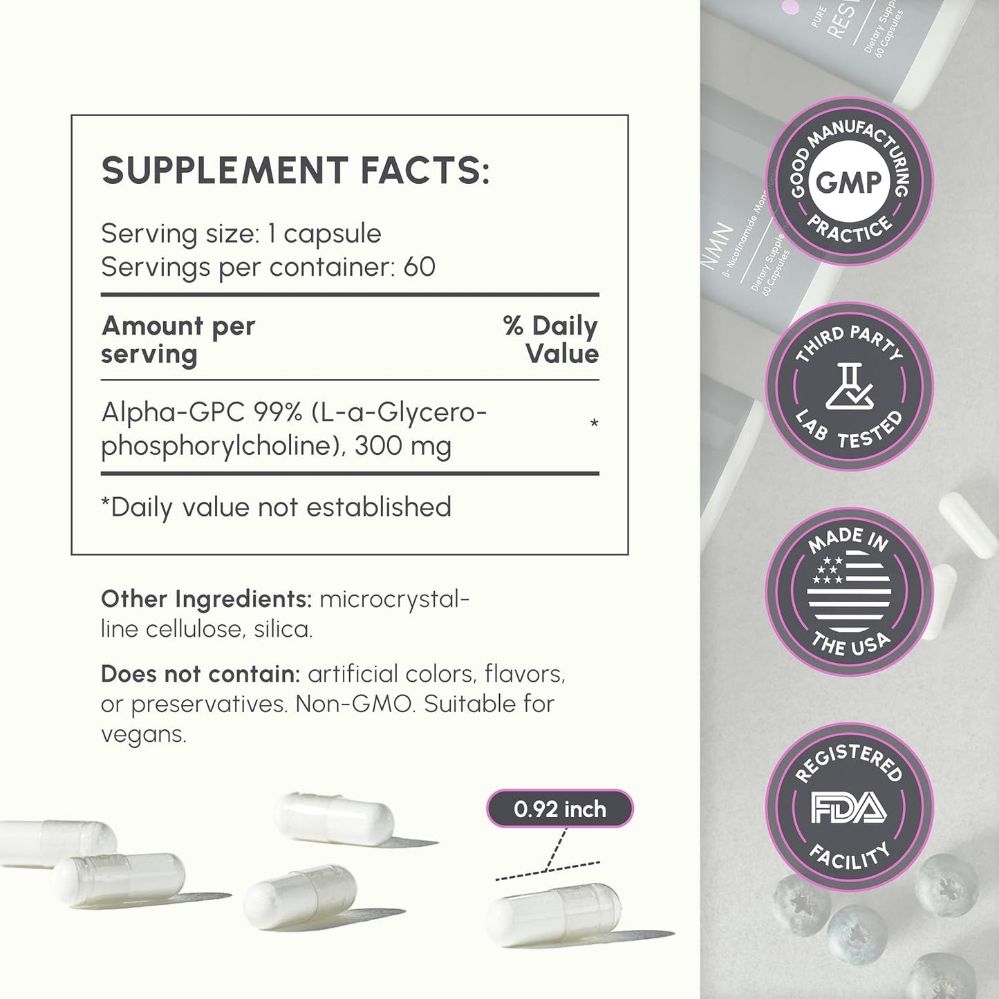 partiQlar Alpha GPC 300mg - Nootropic Brain Memory & Focus Support, 60 Caps