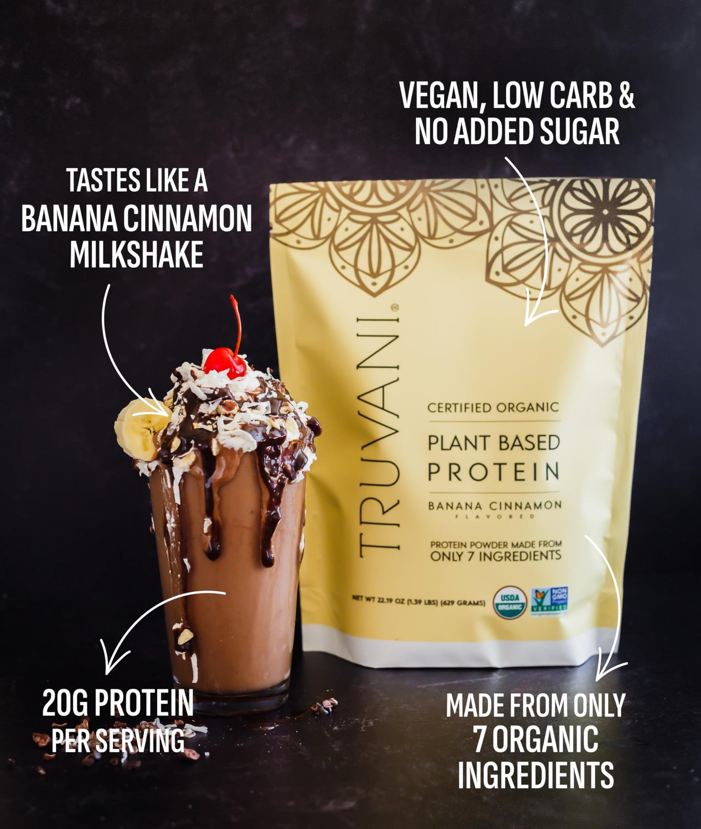 Truvani Organic Plant Based Protein Powder | Strawberry | 10 Servings | Vegan | 20g Pea Protein | Single Serving Travel Packets | Keto | Gluten & Dairy Free | Low Carb