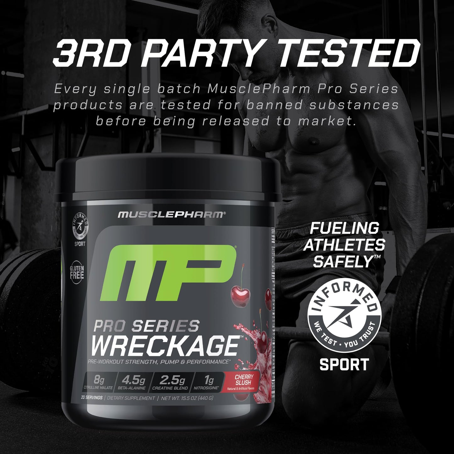 Muscle Pharm Pro Series Wreckage Pre Workout Powder | Professional Grade 8-in-1 Blend for Strength, Pump, Focus & Nitric Oxide Performance | Sour Berry, 15.5 oz, 20 Servings