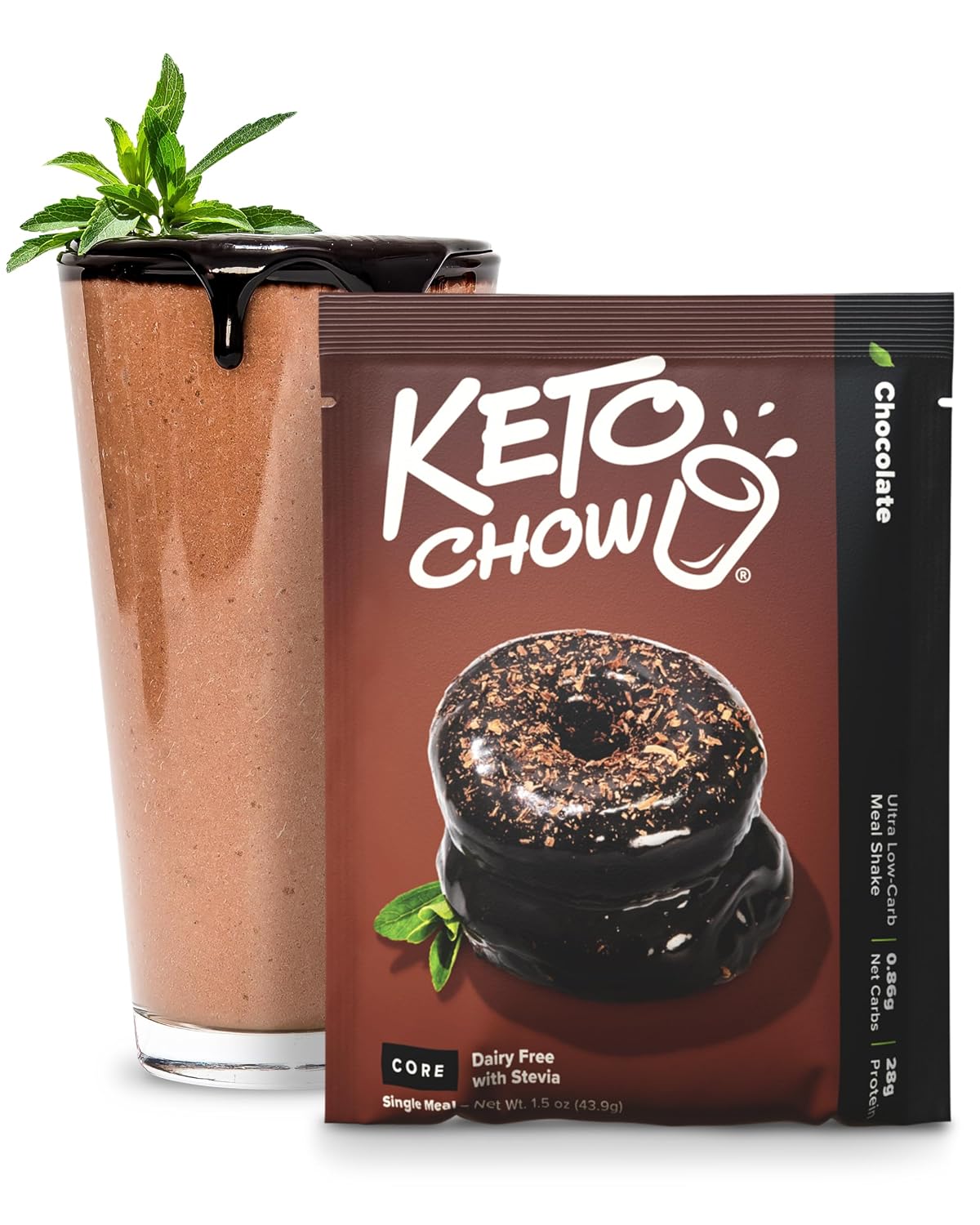 Keto Chow Chocolate CORE with Stevia Meal Replacement Shake Powder, 1 Meal