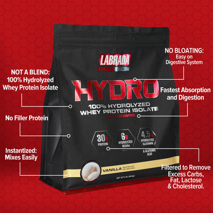 Labrada Hydro 100% Pure Hydrolyzed Whey Protein Isolate Powder, Lactose Free