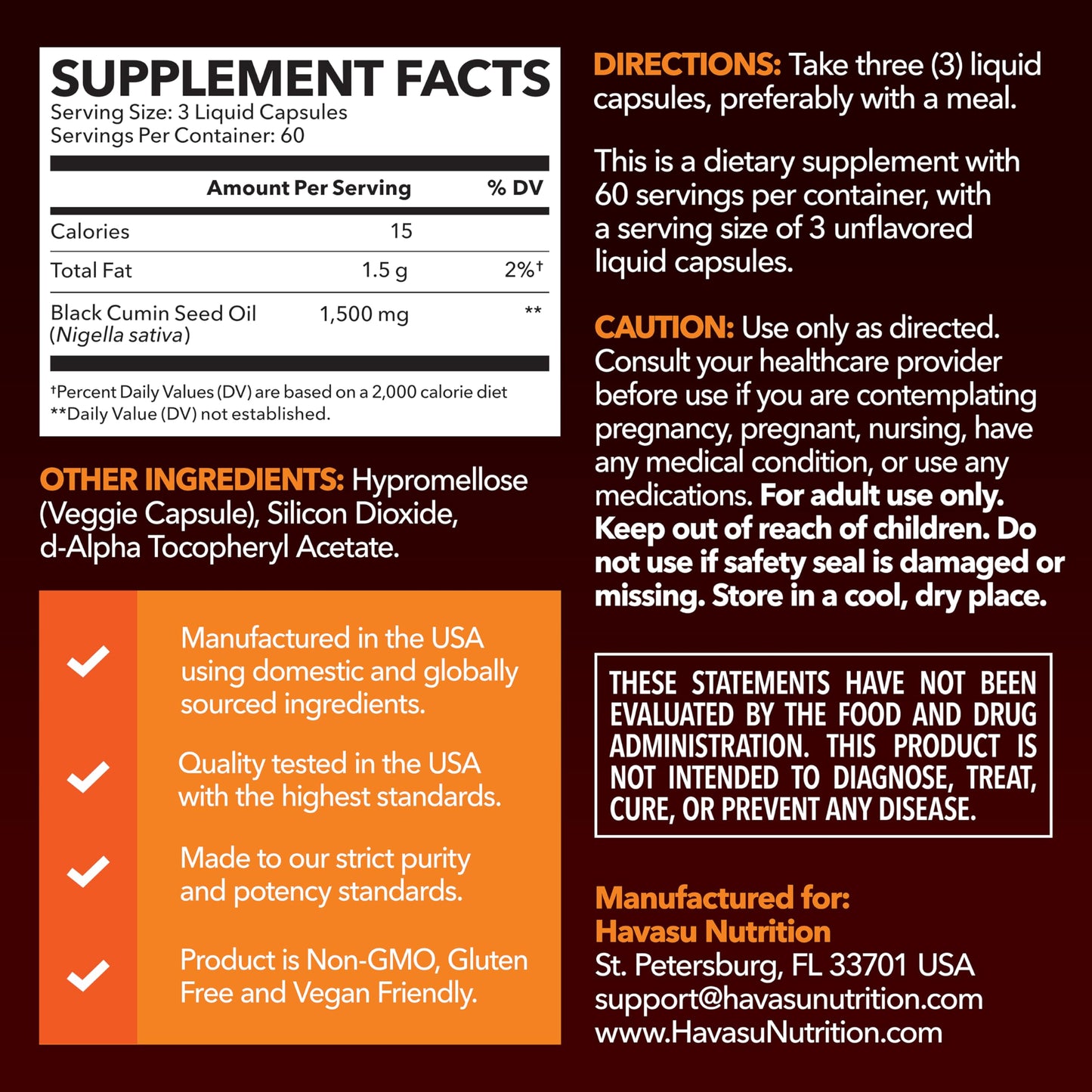 Black Seed Oil Capsules, Vegan, Non-GMO, Cold-Pressed Nigella Sativa, 90ct | 1500mg Per Serving Black Cumin Supplement for Skin Health, Immune Function, and Digestive Health, Unflavored, 30 Servings