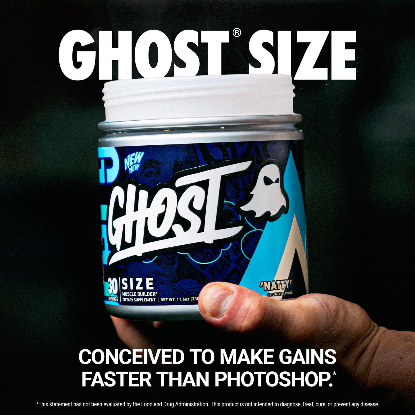 GHOST Size Muscle Builder Dietary Supplement - Cherry Limeade, 30 Servings – Support Muscle Growth & Strength Building for Men & Women - Creatine & Betaine - Free of Sugar & Gluten